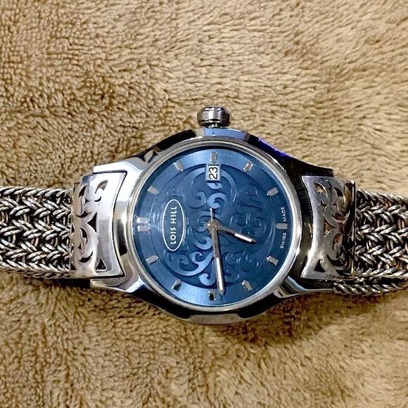 LOIS HILL Watch Blue Face Sterling Silver Band HTF - Picture 7 of 11